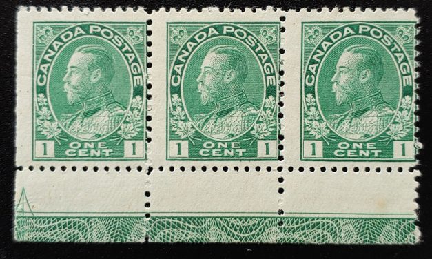 Canada #104LW Fine Mint 1 NH 1c Lathework Strip, ex Goodhelpsen