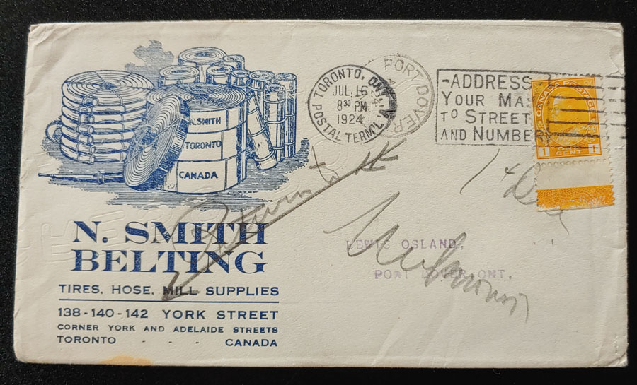 Canada #105LW 16 Jl 1924 1c Lathework Ad Cover, ex Goodhelpsen