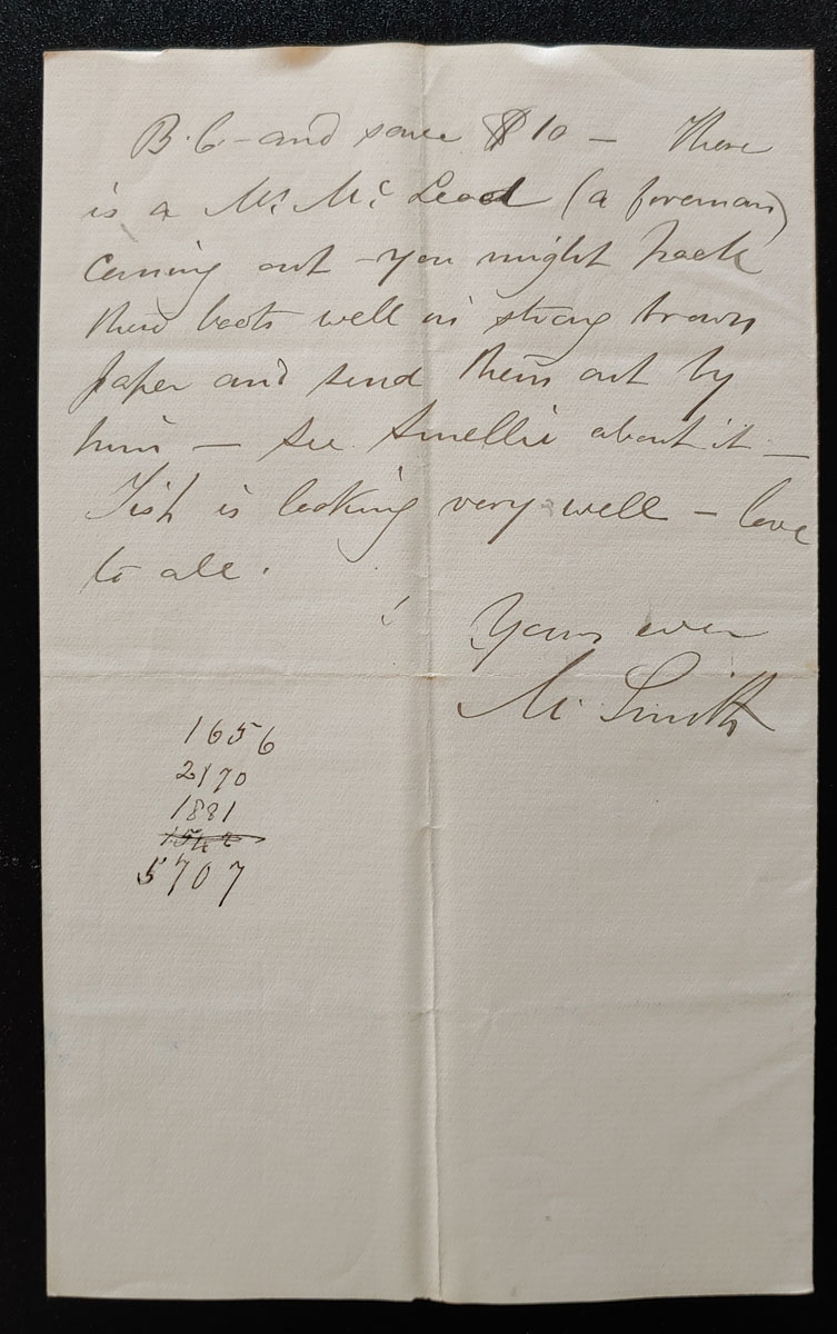 Toronto 23 May 1881 Marcus Smith 2-pg Letter to his wife