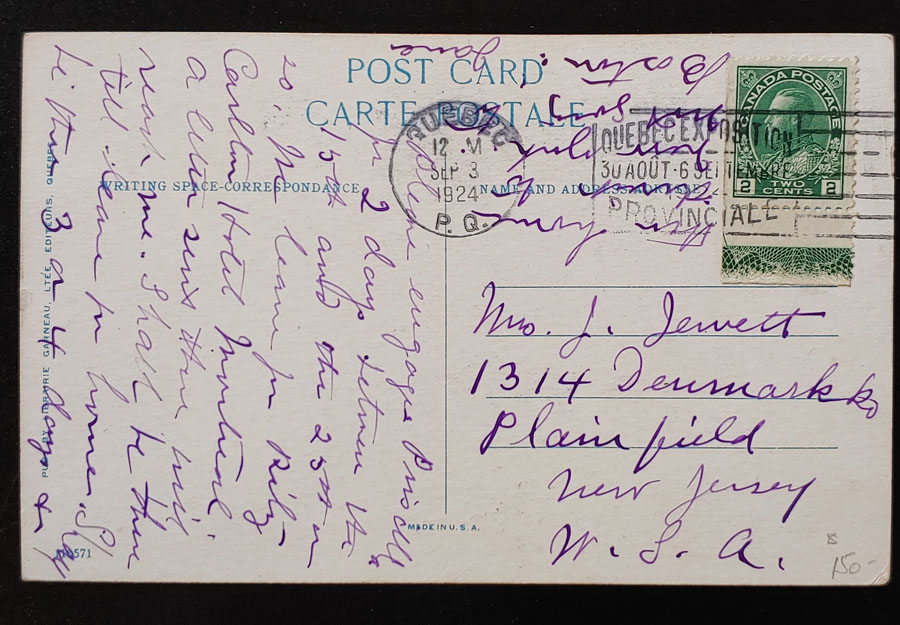 Cda #107LW 3 Sp 1924 2c Lathework Postcard to N.J. ex Goodhelpsen