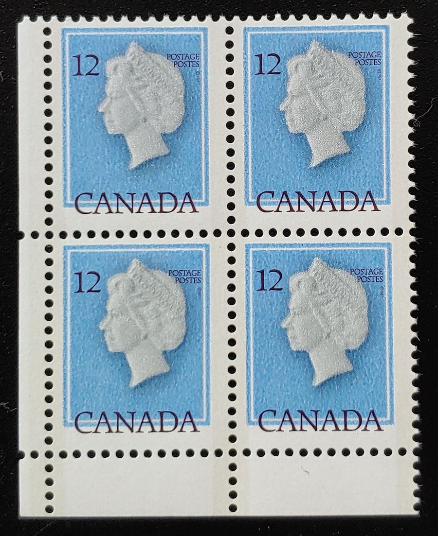 Canada #713 Never Hinged 1977 12c QEII LL Shift Block $100+ (4)