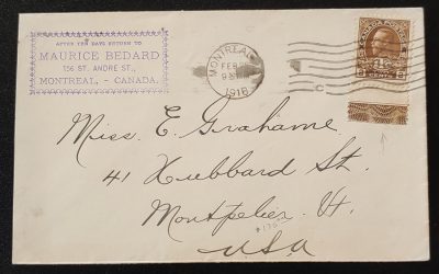 Canada #MR4LW 22 Feb 1918 Lathework Cover, ex Goodhelpsen