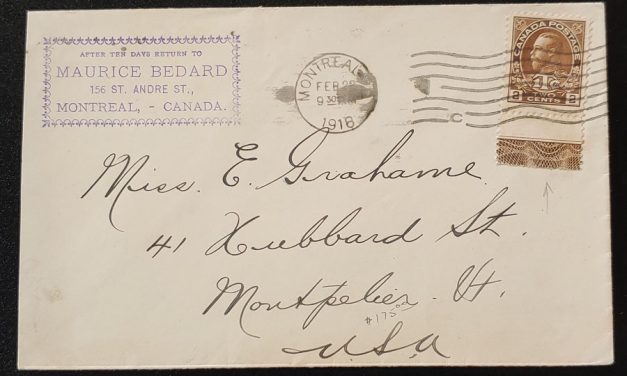 Canada #MR4LW 22 Feb 1918 Lathework Cover, ex Goodhelpsen