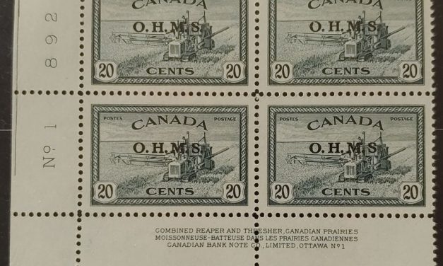Canada #O8a VFNH 1949 Missing Period After S in LL PL 1 Blk