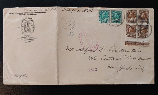 Cda #MR4LW 2 May 1917 Registered Halifax/N.Y. Cover ex Lichtenstein