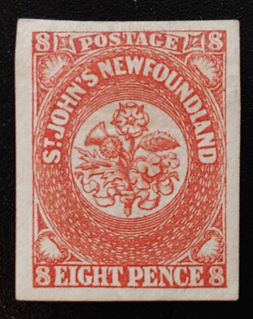 Newfoundland #8 VF Mint HR 1857 8d Vermilion, owner's b/s $500