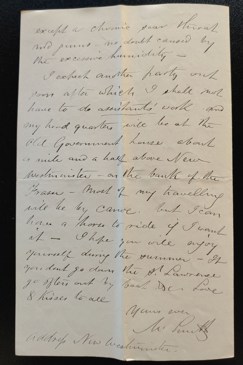 Port Moody, B.C. 26 June 1881 Marcus Smith 3-page letter to his wife