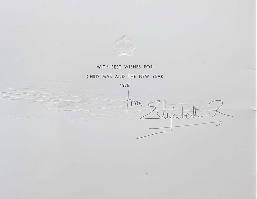 Queen Mum signed 1975 Christmas Card, light crease