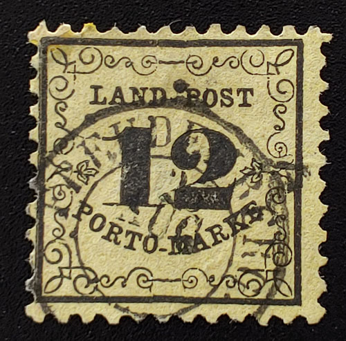 Baden #LJ3 Used 20 Aug 1862 12kr Due, repaired, backstamps