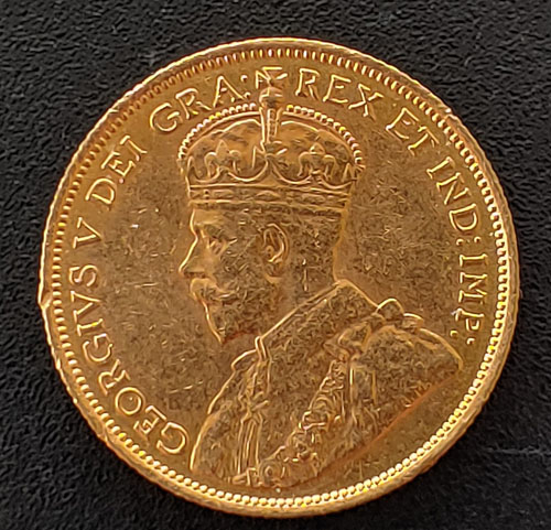 Canada XF 1912 George V Gold 5 Dollars, trifle rim nick .242oz AGW