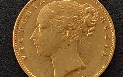 G.B. VF+ 1864 Queen Victoria Shield Type Die 48 Gold Sovereign