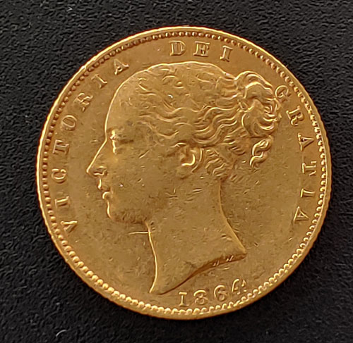 G.B. VF+ 1864 Queen Victoria Shield Type Die 48 Gold Sovereign