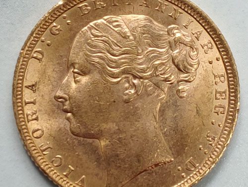 G.B. Unc 1872 Queen Victoria Gold Sovereign .2355oz AGW