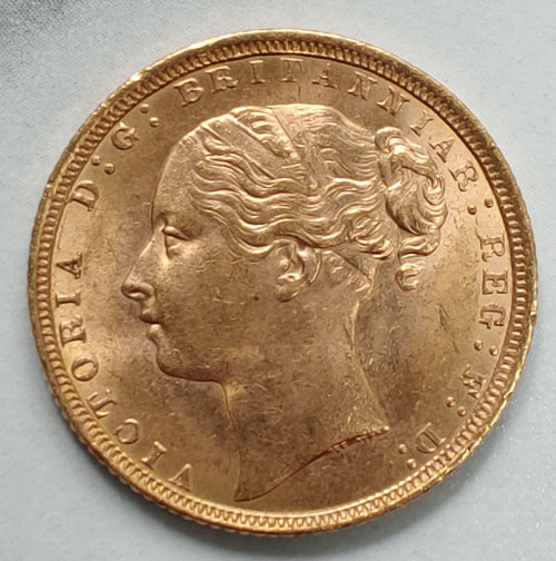 G.B. Unc 1872 Queen Victoria Gold Sovereign .2355oz AGW