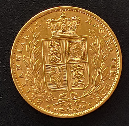 G.B. VF+ 1864 Queen Victoria Shield Type Die 48 Gold Sovereign