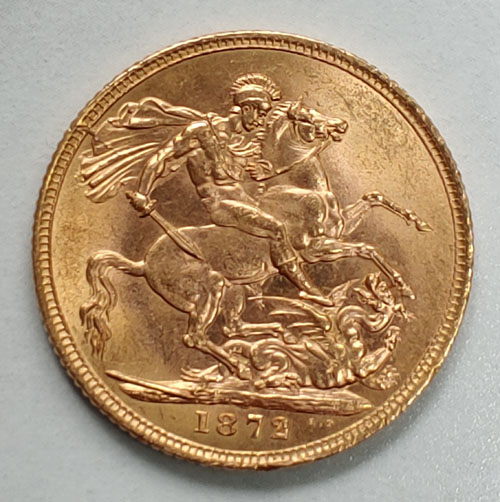 G.B. Unc 1872 Queen Victoria Gold Sovereign .2355oz AGW