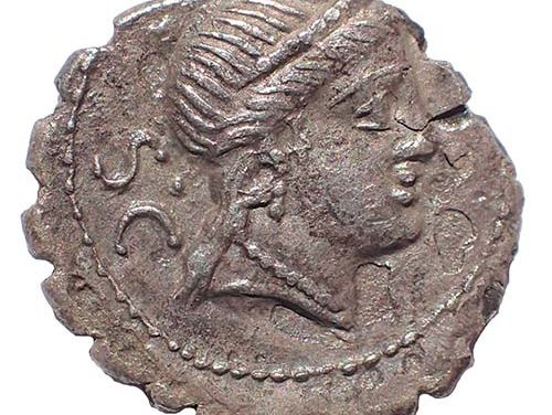 C. Naevius Balbus 79 BC 19mm 2.9gm Silver Serrate Denarius