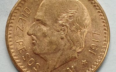 Mexico Unc 1917 Gold 10 Pesos .2396oz AGW
