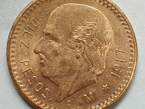 Mexico Unc 1917 Gold 10 Pesos .2396oz AGW