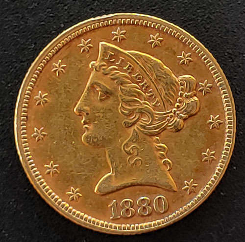 U.S./Colonial Canada VF+ 1880 Gold $5 Half Eagle .24187oz AGW