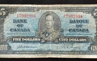 Canada #BC23a VG prefix A/C 1937 Osborne/Towers 5 Dollars