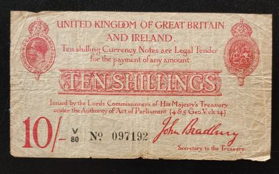 G.B. P#38 Fine 1915 George V 10 Shillings, trifle edge wear