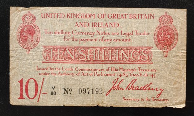 G.B. P#38 Fine 1915 George V 10 Shillings, trifle edge wear