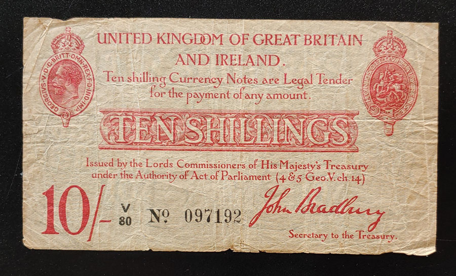 G.B. P#38 Fine 1915 George V 10 Shillings, trifle edge wear US$260