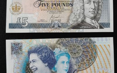 Royal Bank of Scotland P#362 Unc 2002 QEII Golden Jubilee note duo