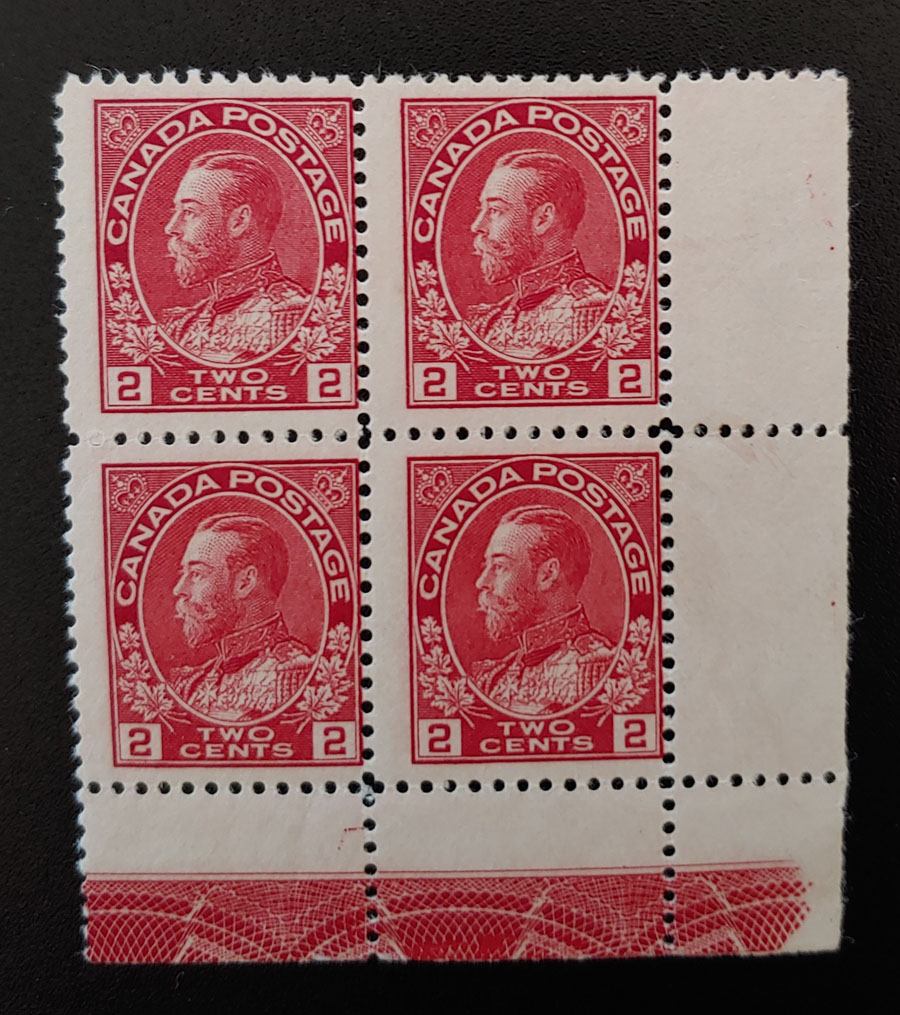 Canada #106LW Fine Never Hinged LR 2c Inverted Type C LW Block
