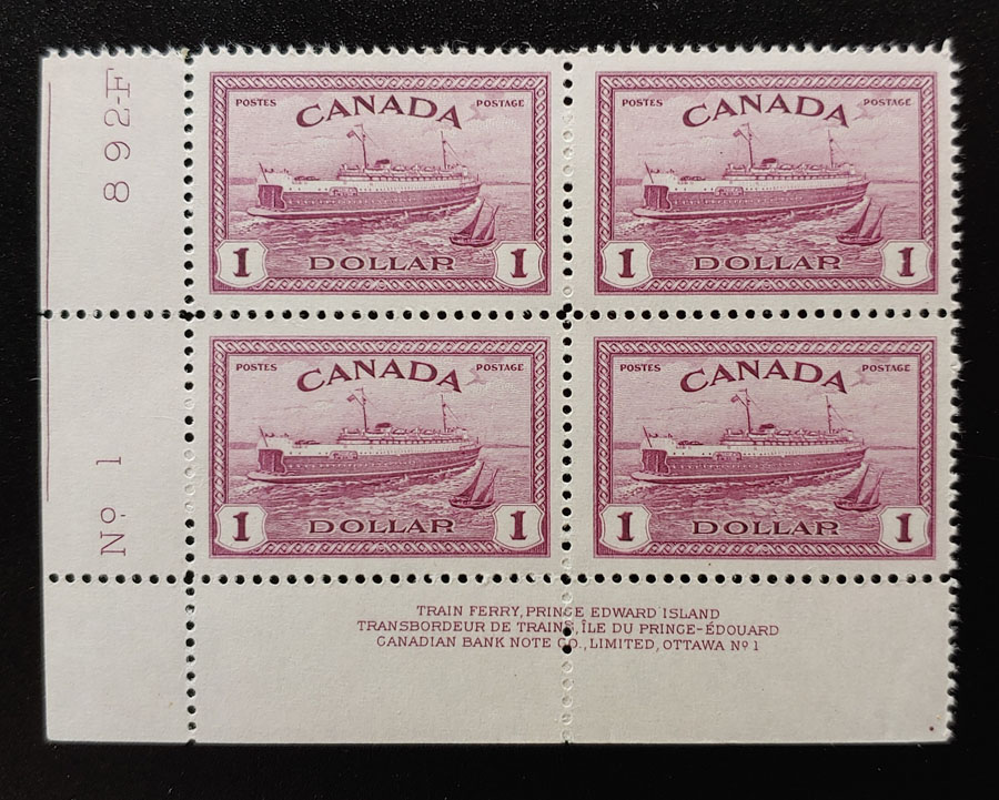 Canada #273 VFNH 1946 $1 Ferry LL Plate One Block $450 (4)