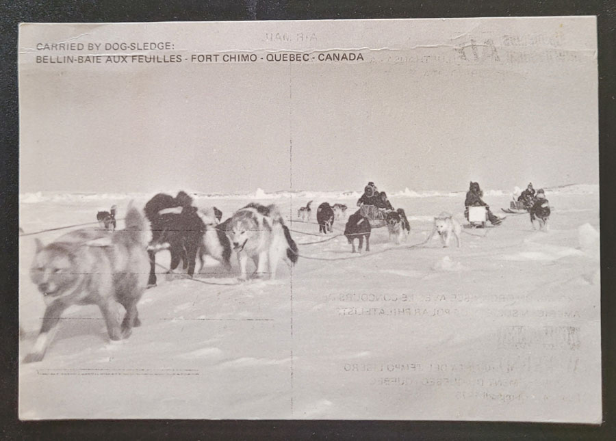 Fort Chimo, P.Q. 18 Mar 1974 10c Signed Dog Sled Cover