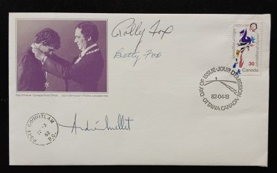 Canada #915 13 Apr 1982 dual cancels, triple signed Terry Fox FDC