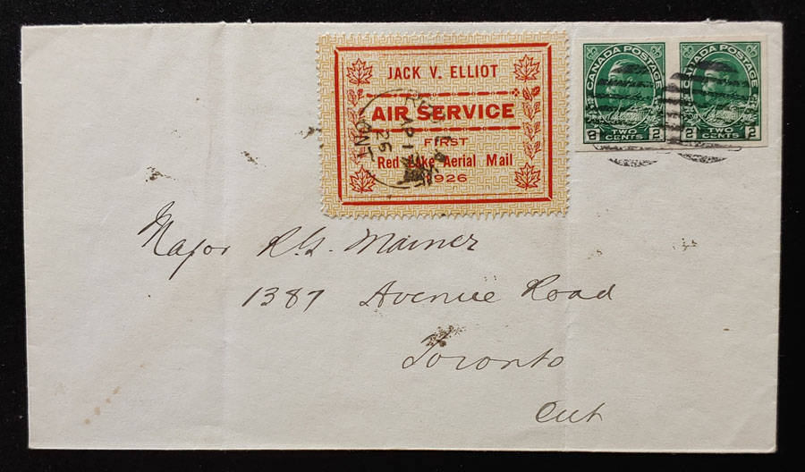 Jack V. Elliot #CL7, 137 1 Apr 1926 27c Red Lake FFC to Toronto $250