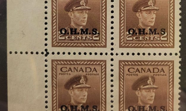Canada #O2a VFNH Missing Period in 1949 2c O.H.M.S. Block (4)