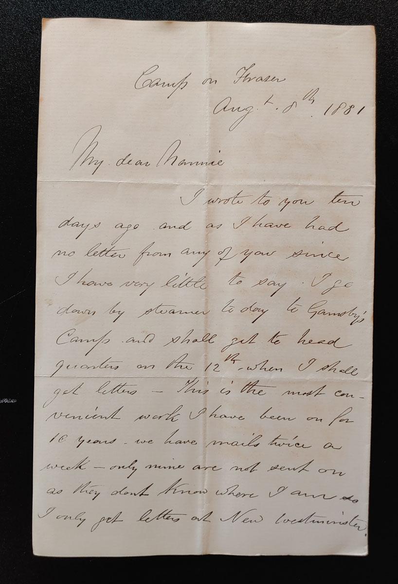 Camp on Fraser 8 Aug 1881 3pg Marcus Smith letter to his wife