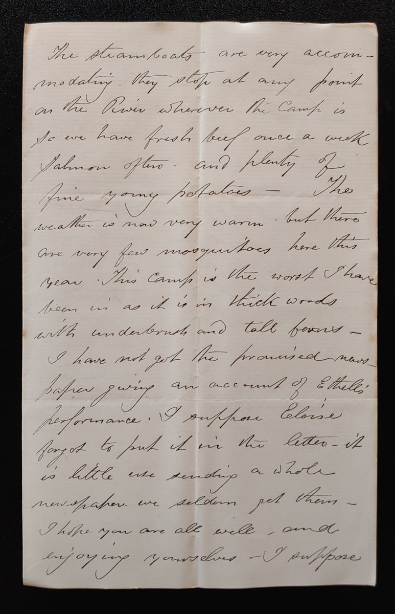 Camp on Fraser 8 Aug 1881 3pg Marcus Smith letter to his wife