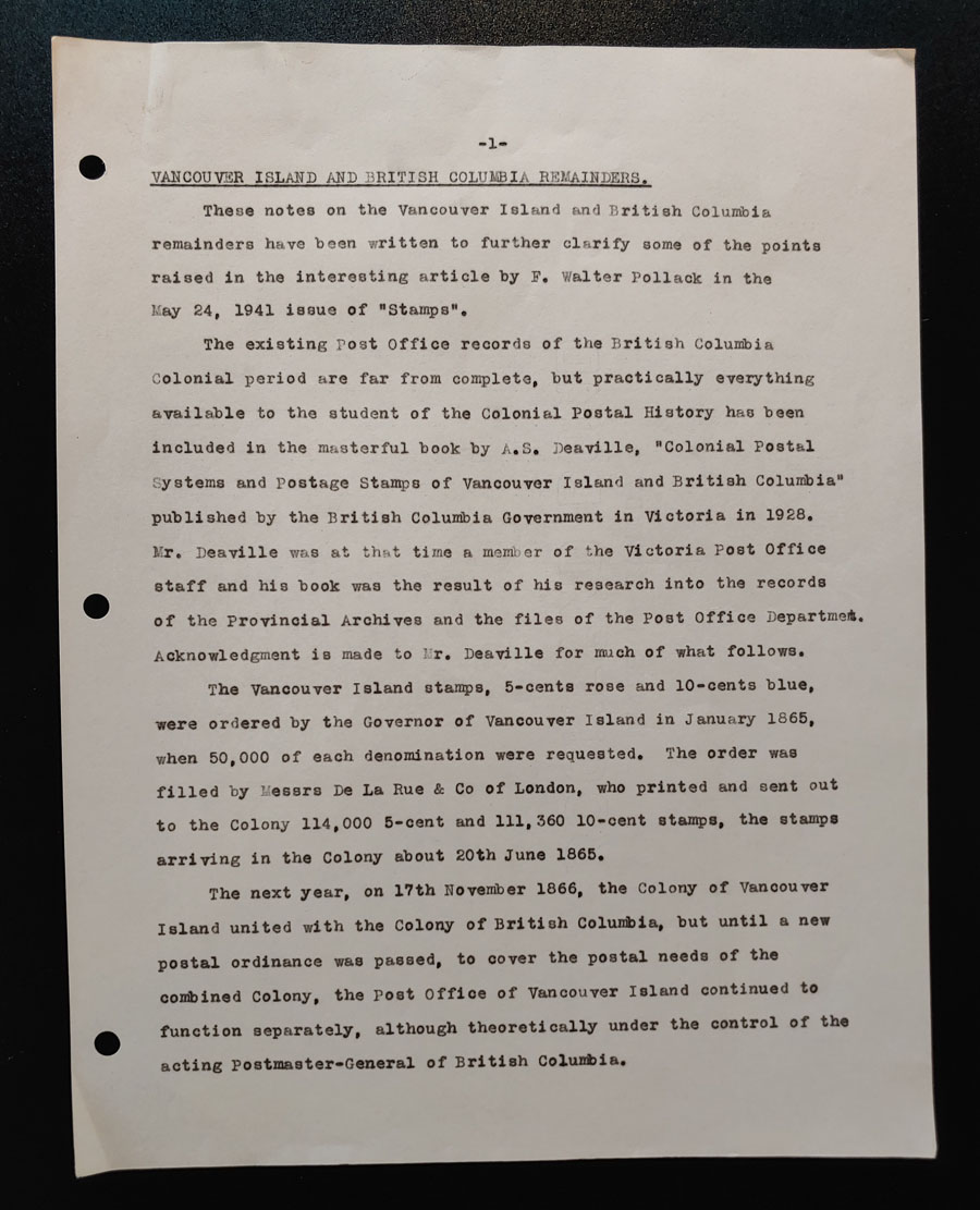 V.I. & B.C. Remainders typed 5-page incomplete notes, ex Wellburn