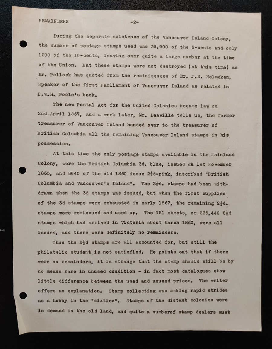V.I. & B.C. Remainders typed 5-page incomplete notes, ex Wellburn