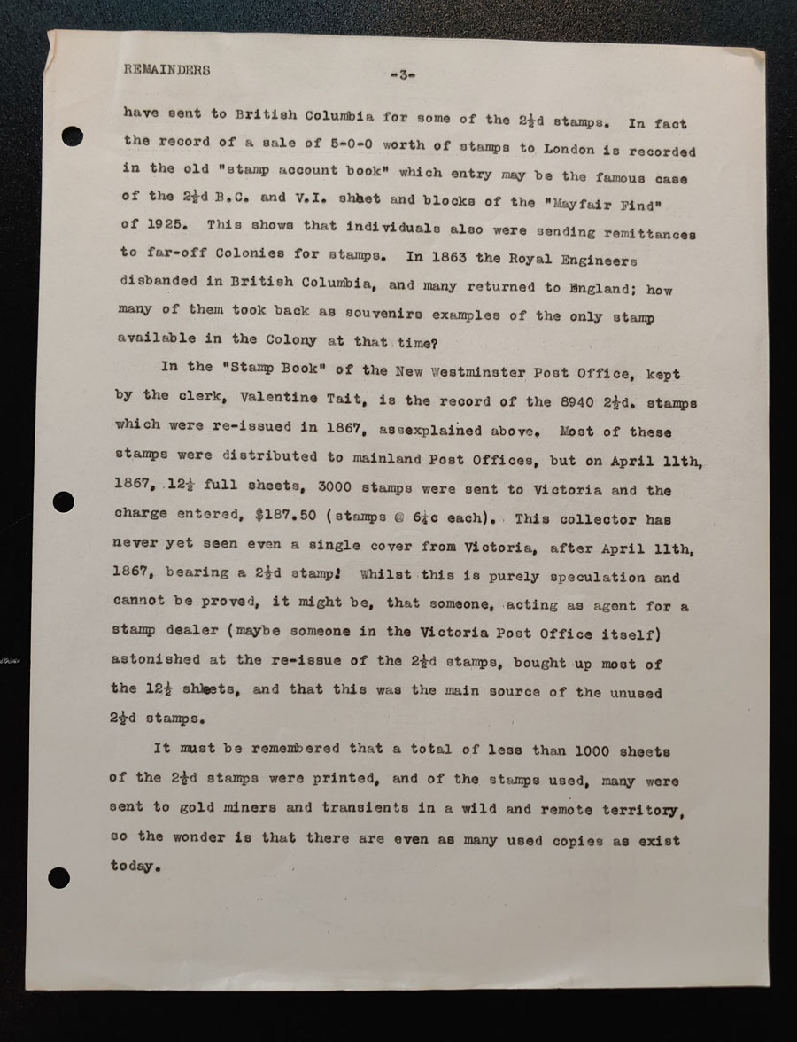 V.I. & B.C. Remainders typed 5-page incomplete notes, ex Wellburn