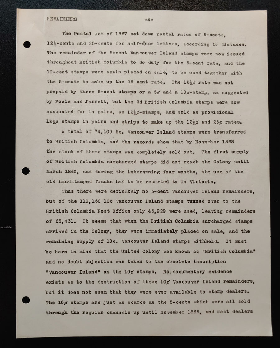 V.I. & B.C. Remainders typed 5-page incomplete notes, ex Wellburn