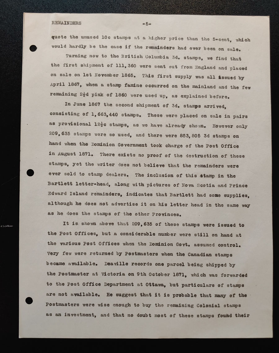 V.I. & B.C. Remainders typed 5-page incomplete notes, ex Wellburn