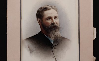 Sam Brighouse 3.5×2.5″ colour Portrait on French Ivory w/ frame, info