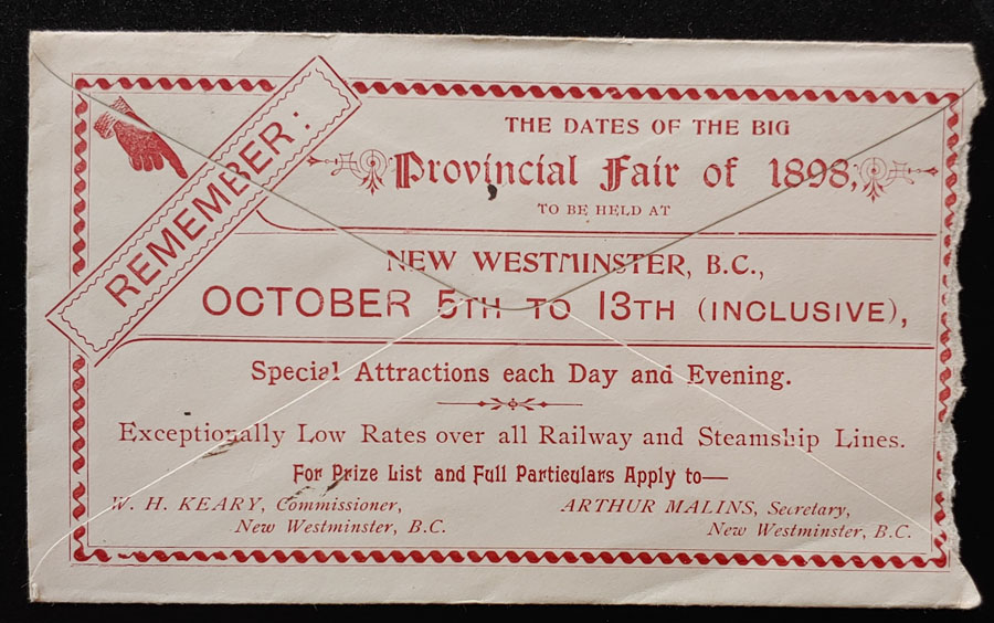 New Westminster, B.C. 4 Aug 1898 1c Provincial Fair Advertising Cover