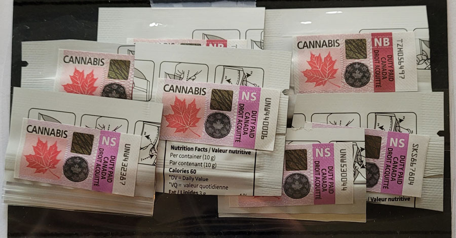 New Brunswick and Nova Scotia cannabis stamps on piece $140. (7)