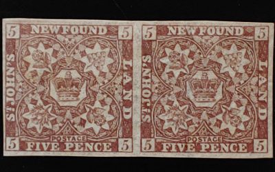 Newfoundland #12Ai Mint 1860 5d Watermarked Pair $350+