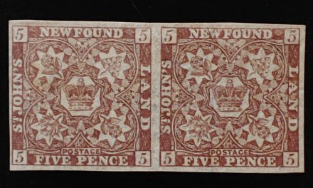 Newfoundland #12Ai Mint 1860 5d Watermarked Pair $350+