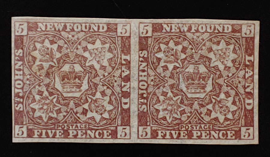 Newfoundland #12Ai Mint 1860 5d Watermarked Pair $350+