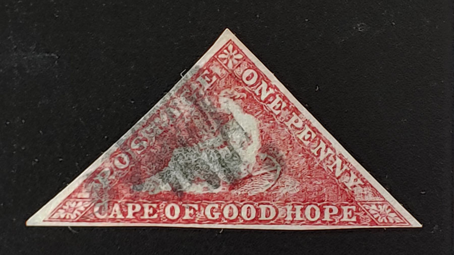 Cape of Good Hope #3 Used 1857 1d Deep Rose Triangle US$325