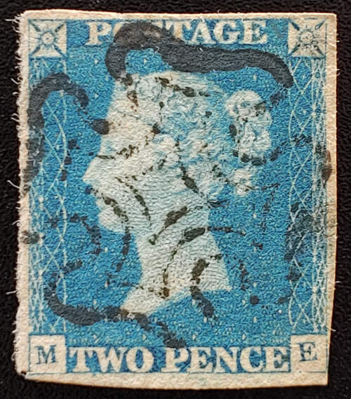 G.B. #2 Fine+ Black M/C Used 1840 2d Blue US$850